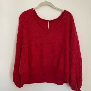 Free People Textured Red Pullover Sweater Top